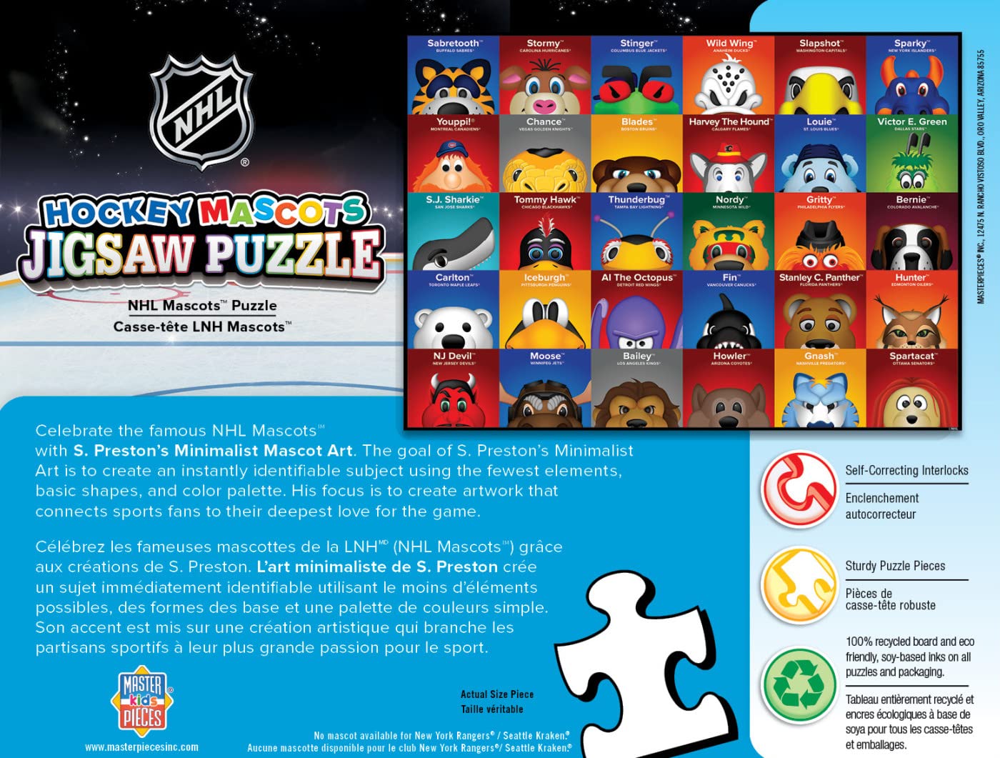 MasterPieces 100 Piece Sports Puzzle for Kids - NHL Mascots 100pc Puzzle - 14x19