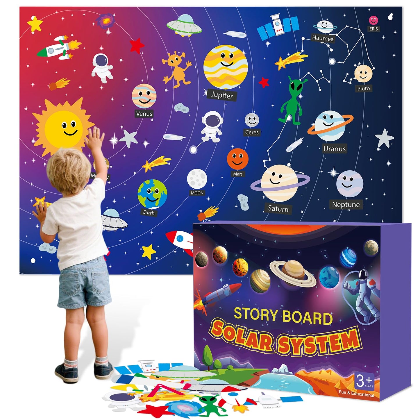 Solar System for Kids | Felt Wall Activities for Children | Montessori Space Planet Toys Game for Kids 3 4 5 6 7 8 40x30 Felt Ma