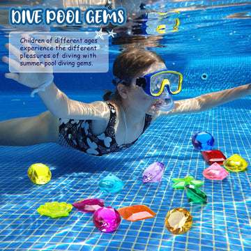 Dishio Diving Gem Pool Toys 16Pcs Large Swimming Pool Toy Set With Pirate Treasure Box Chest For Kids Toddlers Underwater Sinking Dive Gems Colorful Diamond Diving Toys For Swimming Training