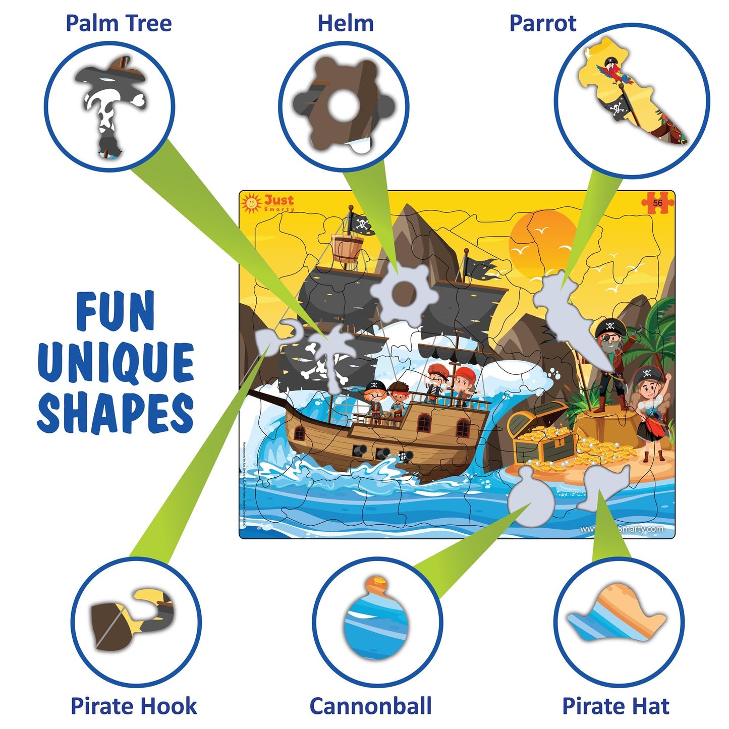 Just Smarty Jigsaw Puzzle Pirate 56 Pieces For Kids Ages 4, 5, 6 Year Old With Fun Shapes And Tray. Fun Learning Educational Toy For Boys Girls In Pre-K, Kindergarten, First Grade