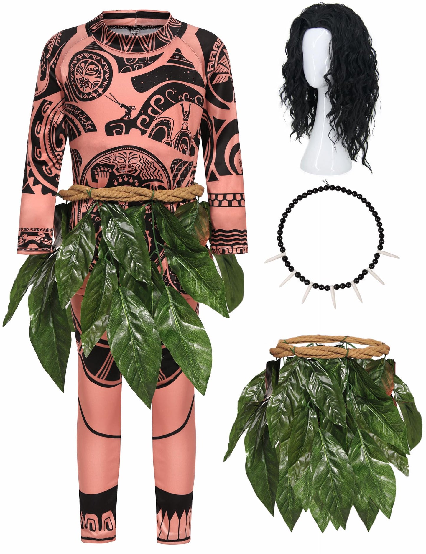 Slivomi 5Pcs Kids Halloween Costume Set For Ocean Costume Kids Boys Printed Tattoos Costume With Artificial Leaves Belt Cute Cos
