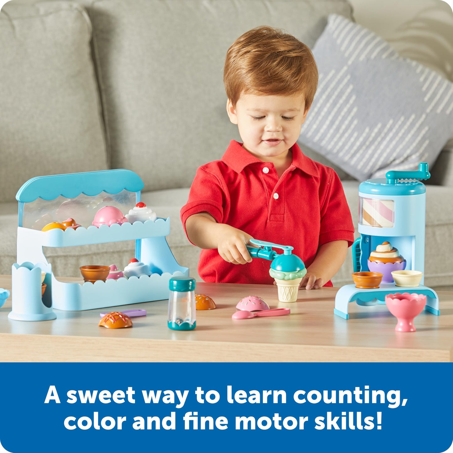 Learning Resources Swirly Scoops Ice Cream Shoppe Playset - Child-Size Plastic Kitchen Toys for Boys and Girls, Model LER9278