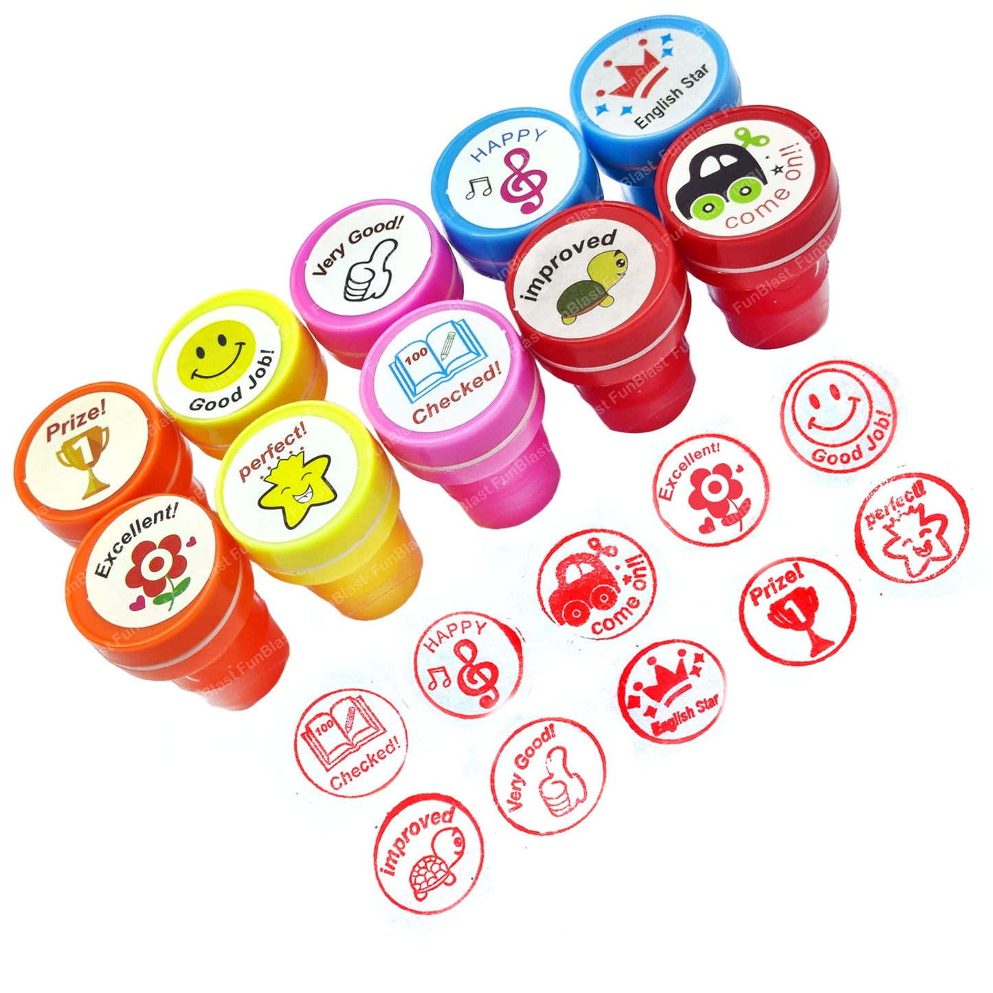 Funblast 10 Pcs Motivation Stamps For Kids - Plastic Stamps Toys Art & Craft For School Supplies Toys For Kids/Boys/Girls- Multi