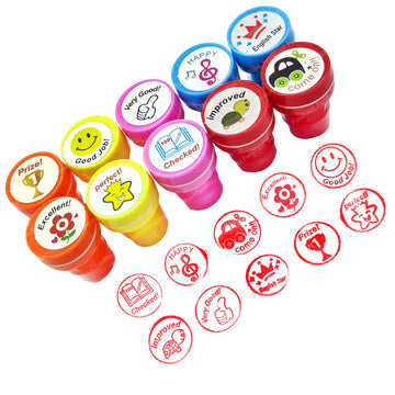 Funblast 10 Pcs Motivation Stamps For Kids - Plastic Stamps Toys Art & Craft For School Supplies Toys For Kids/Boys/Girls- Multi