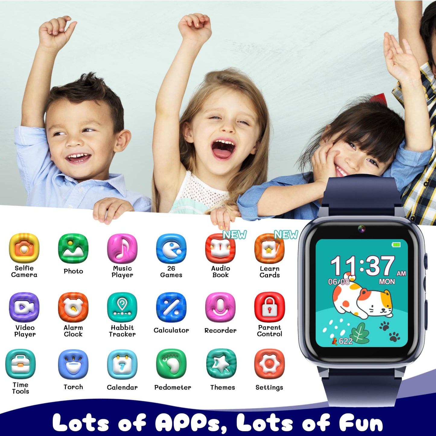 Spodus Kids Smart Watch Boys Smart Watch For Kids With 26 Games Calculator Watch For Boys Ages 3-12 Learning Card Audio Book Mus