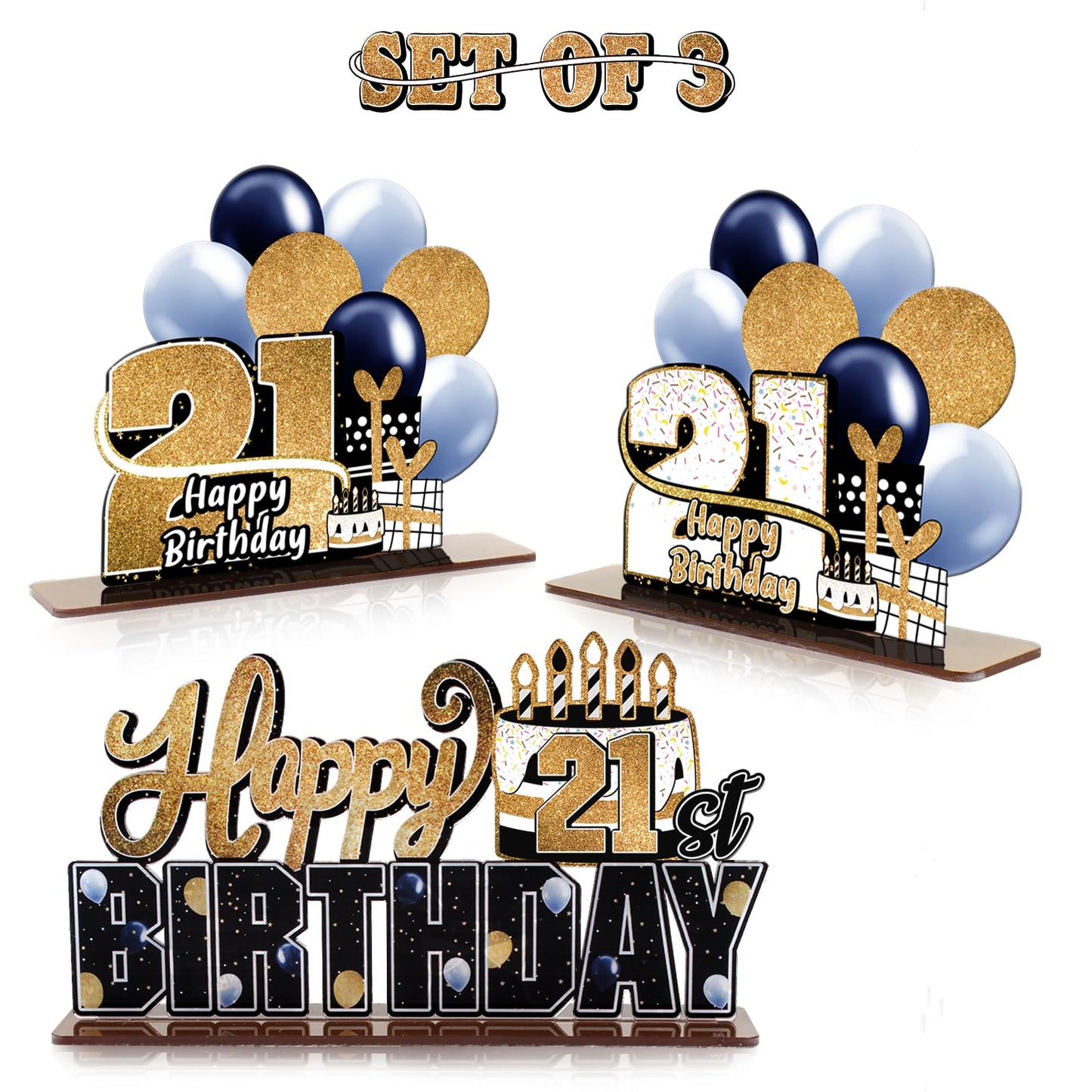 Lingteer Happy 21St Birthday Gold Acrylic Table Topper Centerpieces Set - Cheers To 21 Years Old Birthday 21St Bday Party Gift Decorations.