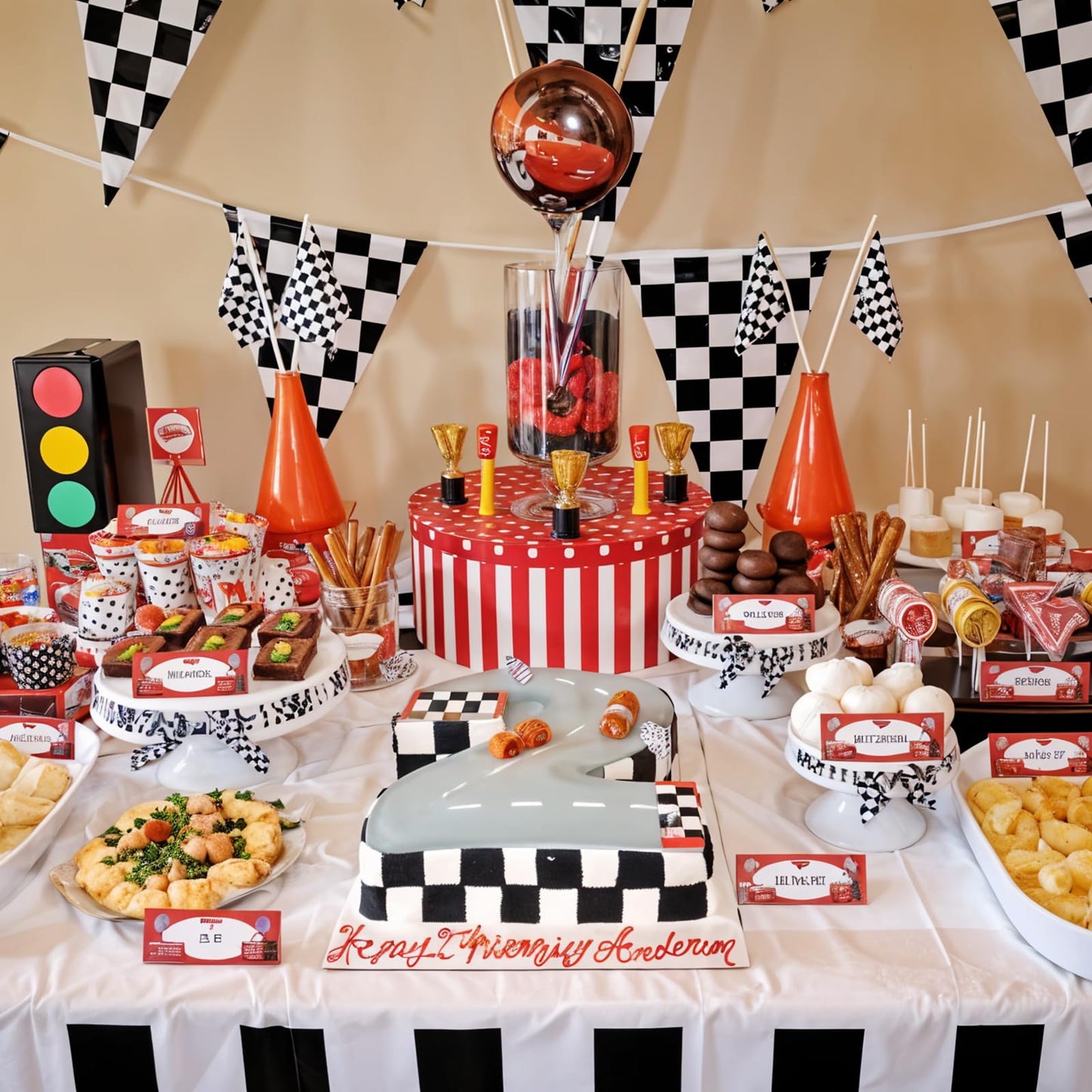 Tyqour 2Pcs Black & White Checkered Flag Banner, Double Sided Racing Pennant Banner Flags, Car Themed Birthday Party Decorations