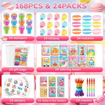 BenLouis 168Pcs Candyland Party Favors Ice Cream Donut Coloring Book Crayon Stickers Set Bulk for Kids Cupcake Lollipop Sweet Tr