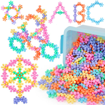 Nitoy 300Pcs Interlocking Snowflake Building Block Toy For Kids Ages 3+, Multi-Color Solid Plastic Early Learning Creativity Educational Stem Toy With Carrying Case Safe Material (Macaron Colors)