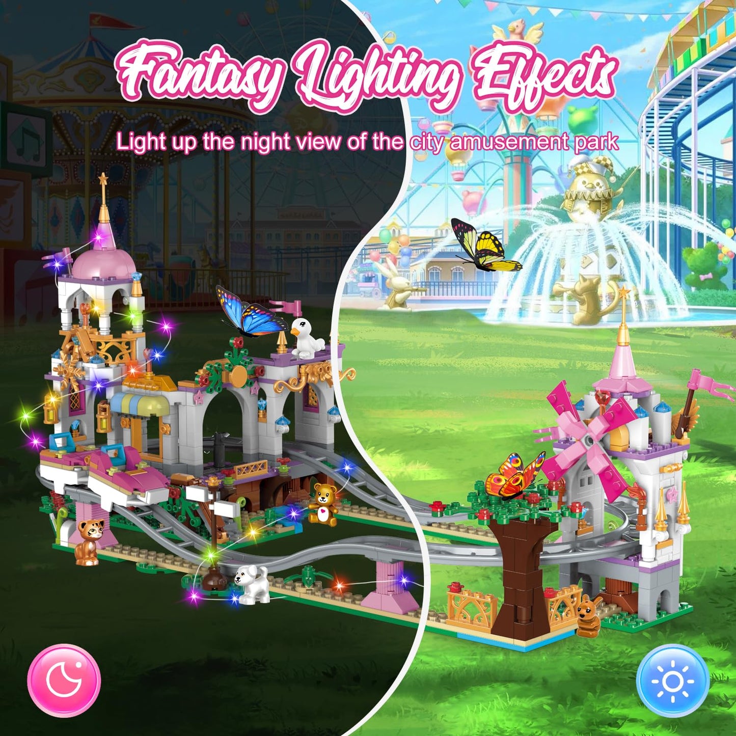 Wingift 711 Piece Friends Roller Coaster Building Set,Girls Creative Amusement Park Building Kit,Stem Princess Castle | Pink Playground Park Model Building Toy,Christmas Birthday Gift For Girls Age 6+