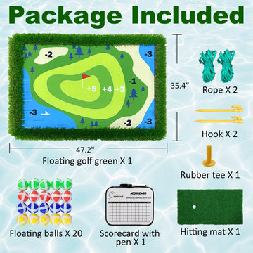 Cupohus Giant Size Floating Golf Green - 47"x35" Pool Chipping Mat, Green Plastic, Fun Backyard Game for 4 Golfers