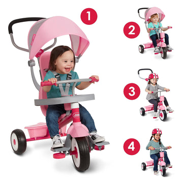 Radio Flyer 4-in-1 Stroll 'N Trike Pink, Radio Flyer Tricycle, Toddler Bike