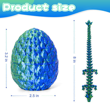 Philicoco 3D Printed Articulated Dragon Egg - Easter Basket Stuffers, Fidget Toy Gift for Kids & Adults(Green)