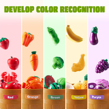 JOYIN Color Sorting Play Food Set - Learning Toys for Boys & Girls, Cutting Food Toy, Kitchen Accessories for Kids, Toddler Sort