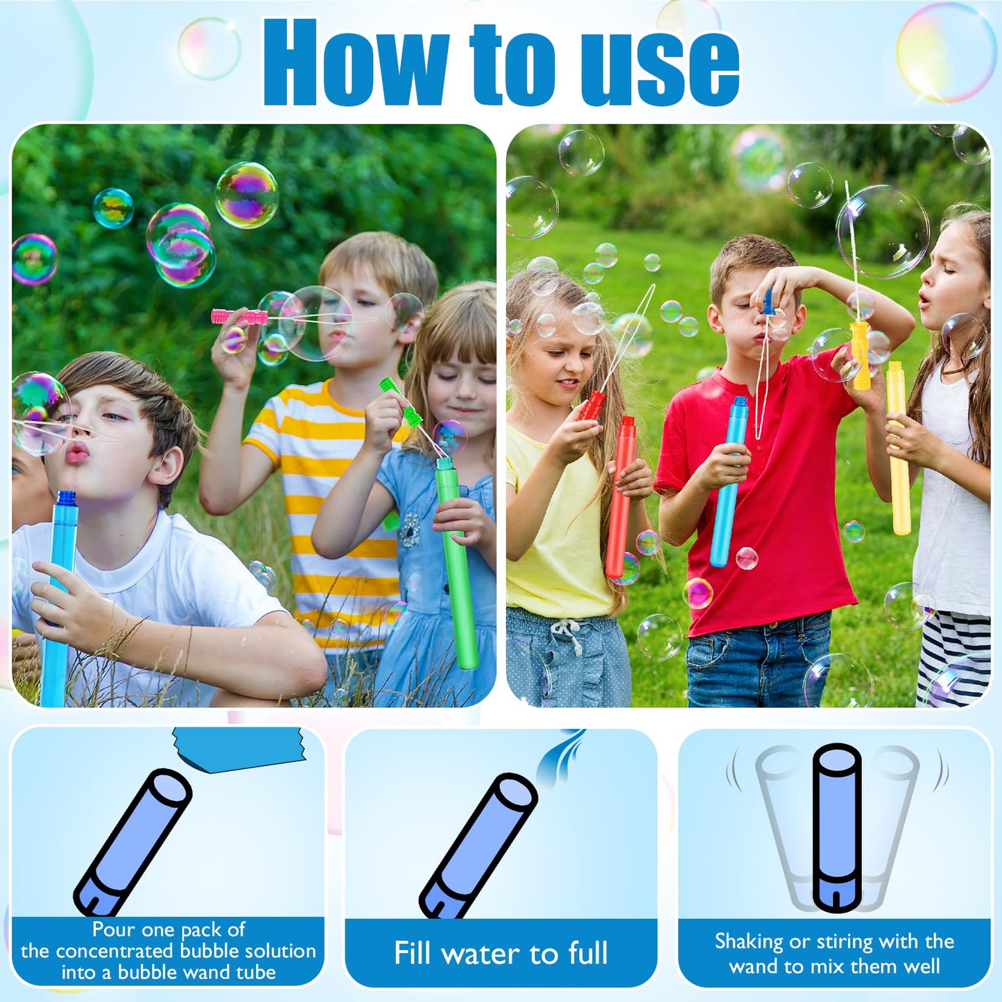 48 Pack 14 Bubble Wands, Big Bubble Wands With 48 Bubble Refill Solution, Bubbles Party Supplies For Easter, Birthday, Wedding,