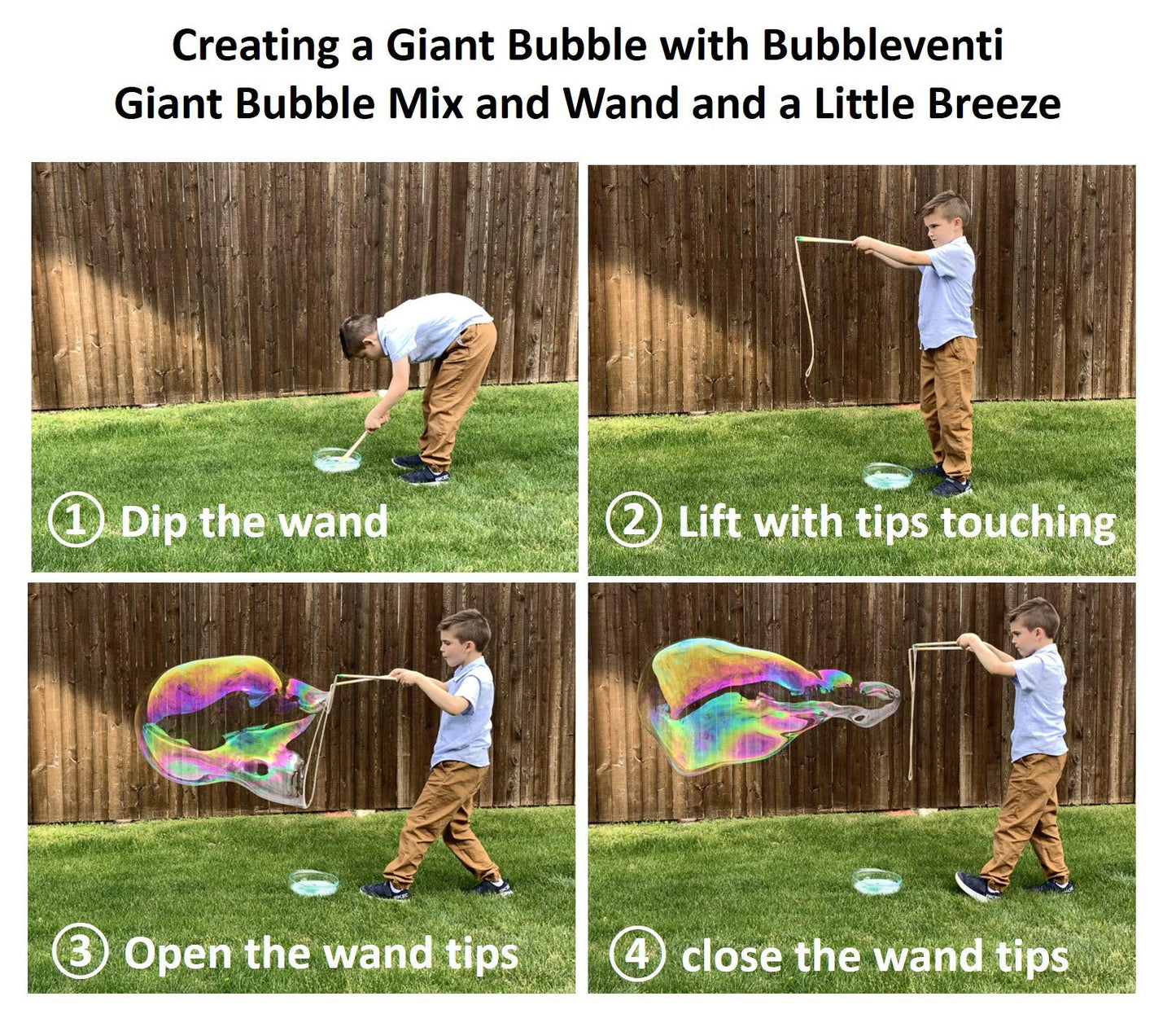 Bubbleventi Giant Bubble Kit | Made In Usa | Includes 2 Wooden Wands, A Tips And Tricks Booklet, And 1 Bubble Mix - Makes 4 Gallons Of Big Bubble Solution |Use At Birthdays And Family Fun