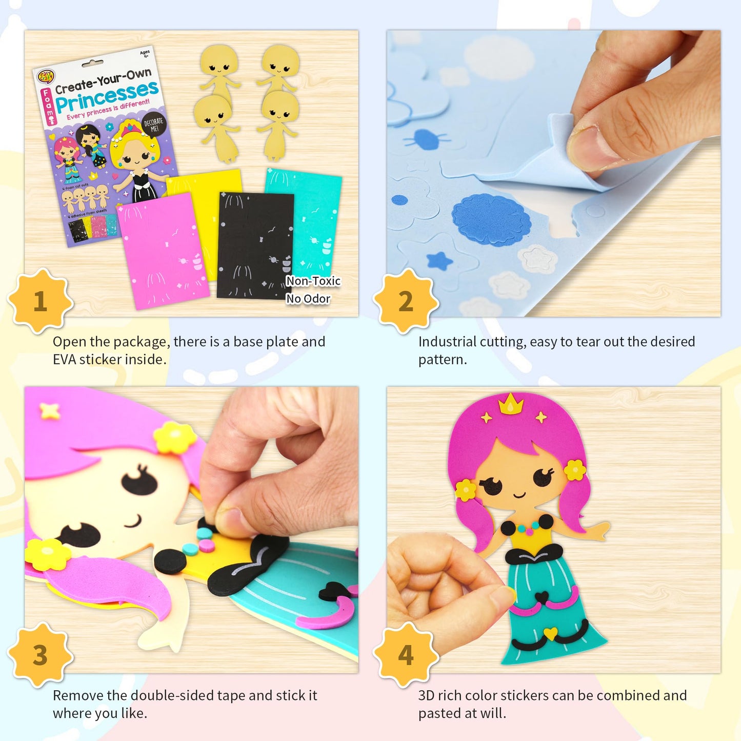 Vkpi 4 Pieces Eva Foam Art Crafts Gift Kit, Creative Make Your Own Princess, Cartoon Foam Paper Craft Projects For Kids Ages 4+