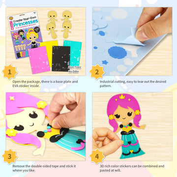 Vkpi 4 Pieces Eva Foam Art Crafts Gift Kit, Creative Make Your Own Princess, Cartoon Foam Paper Craft Projects For Kids Ages 4+