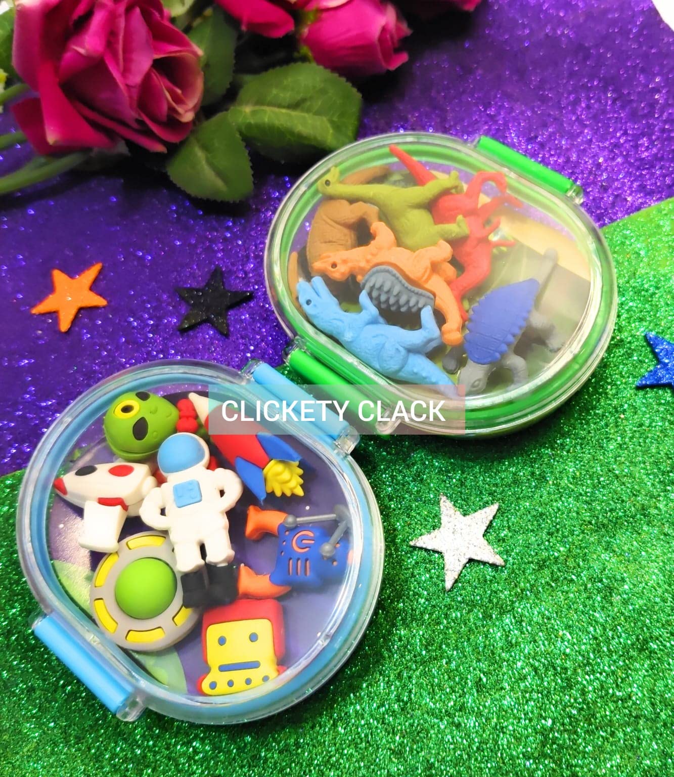 Clickety Clack Cute Small Tiffin Style Inside Fancy Non Dust Eraser Sets/Gifting Idea Return Gift Theme Parties For Girls Boys/S