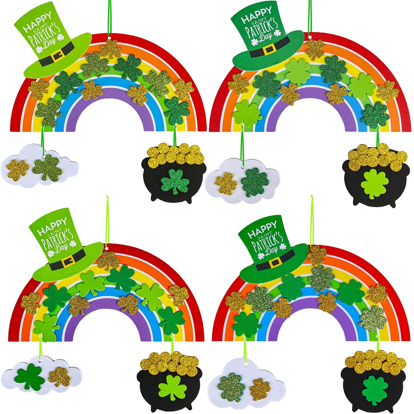 Winlyn 12 Sets St. Patricks Day Decorations Rainbow Ornaments DIY St. Pats Craft Kits Rainbow Four-Leaf Clover Irish Lucky Sha