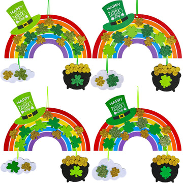 Winlyn 12 Sets St. Patricks Day Decorations Rainbow Ornaments DIY St. Pats Craft Kits Rainbow Four-Leaf Clover Irish Lucky Sha
