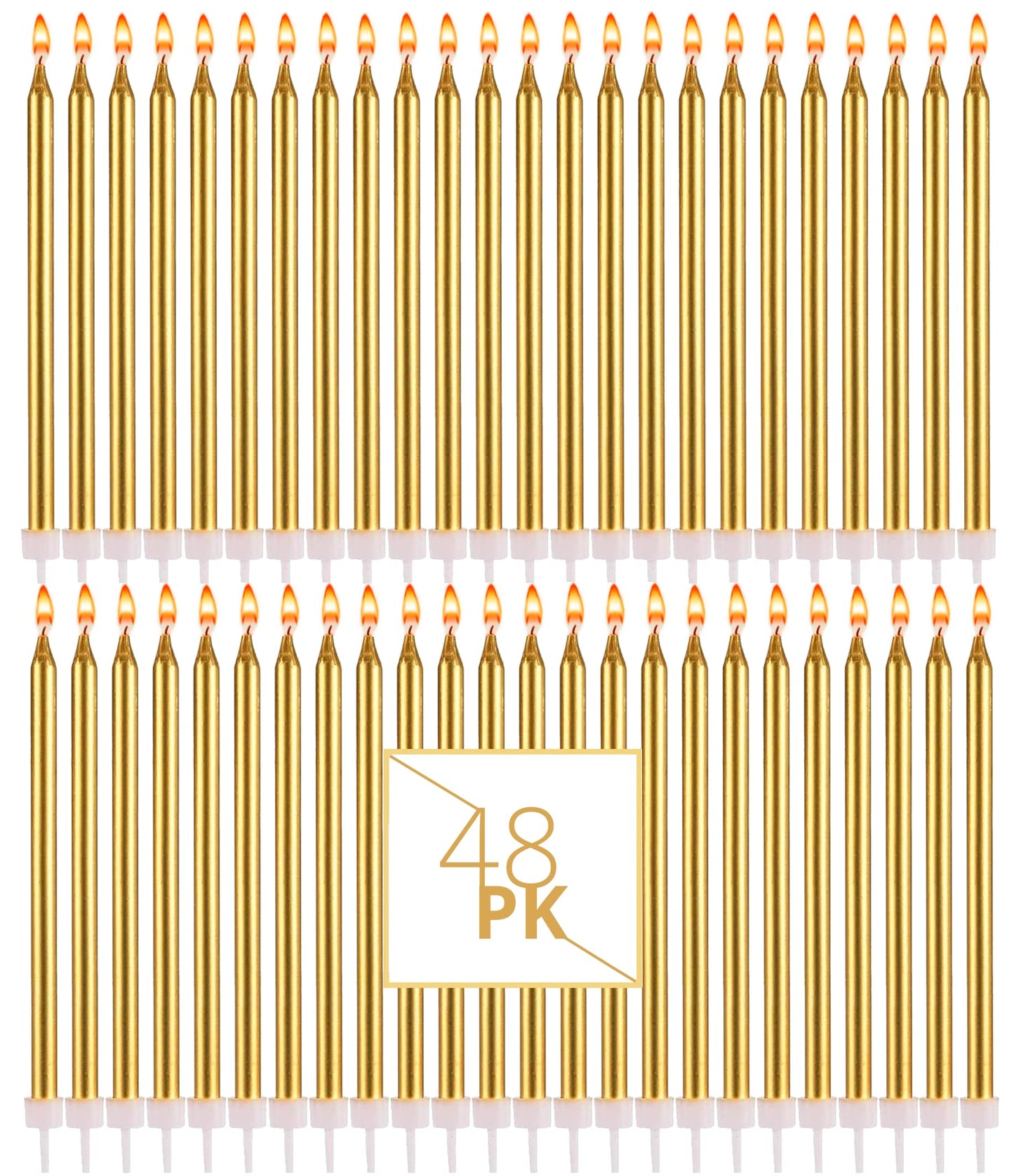 Bundaloo Gold Birthday Candles for Cake - Set of 48 Gold Candles for Birthday Cakes - with Plastic Holders, 5.5 Long, 0.20 Thick