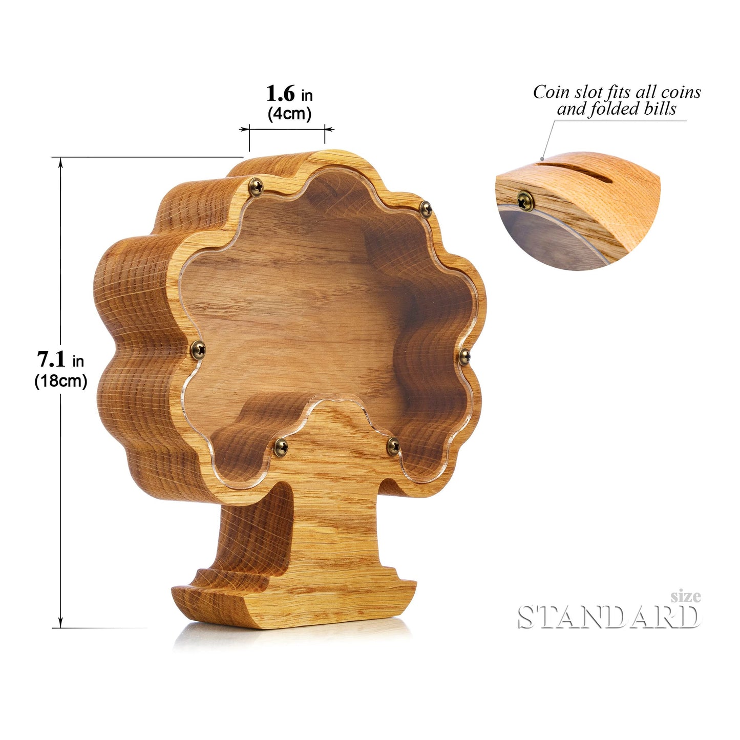 Wooden bonsai tree money box frame Piggy bank for mature-themed boy girl kid Wood Montessori gifts Personalise coin bank Tip jar Original family gift (Standard)