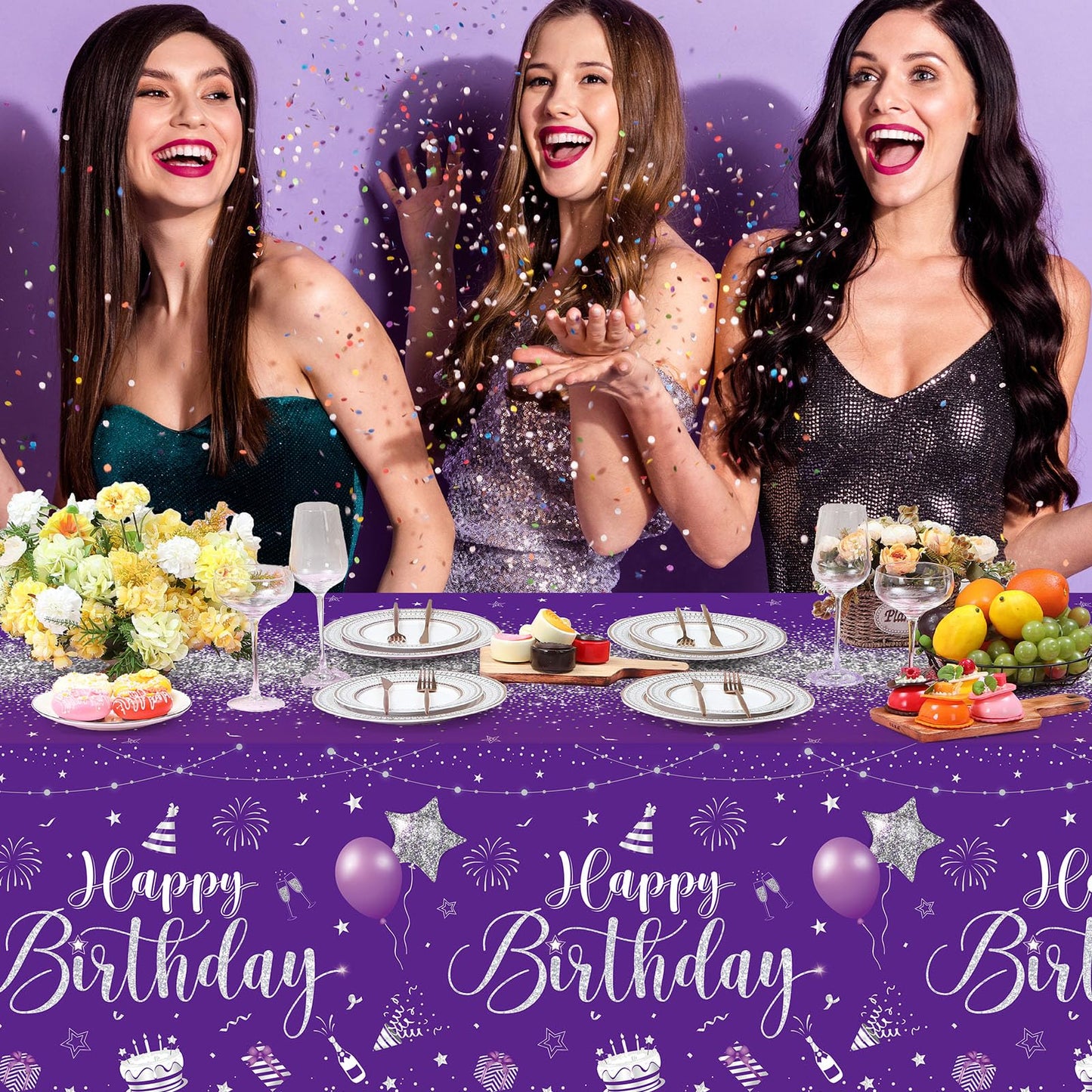 Tudomro 3 Pcs Happy Birthday Tablecloths Happy Birthday Party Decorations Plastic Table Cover Rectangular Cloths for Women Men B