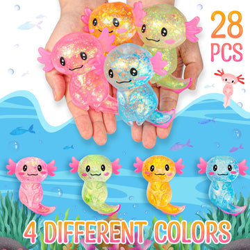 HyDren 28 Pcs Axolotl Sensory Fidget Toy with Cards Axolotl Party Favors Party Supplies Squeezes Toy for Birthday School Classro