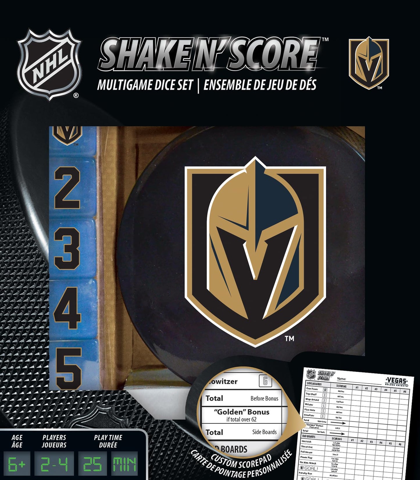 MasterPieces Game Day - NHL Vegas Golden Knights - Shake N Score Dice Game