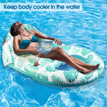 Coolcooldee Pool Lounge Float With Canopy Upf50+,Extra Large Pool Floats For Adults Heavy Duty,Inflatable Lounger Float With Cup Holder & Backrest,Footrest(Green)