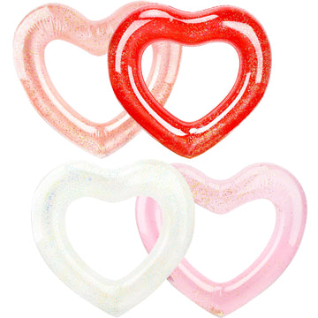 Sonarun 4 Pack Inflatable Swim Rings Float Heart Shaped Swimming Circle Pool Floats for Adults Pool Beach Party Supplies, 47.2 x