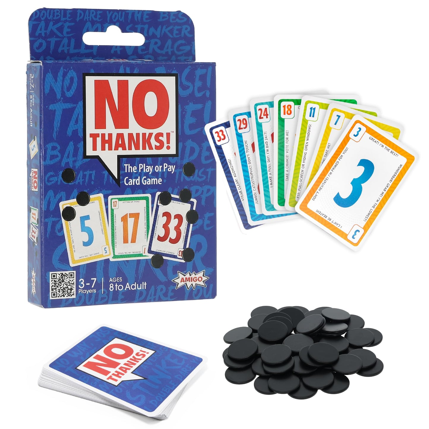 Amigo Games No Thanks, The Play Or Pay Card Game, Bidding & Bludding Family Card Game, Party Game, Fast Playing, Ages 8+, 3-7 Players, 20 Minute Game Play
