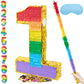 PCFING 20 Inch Number 1 Piata Rainbow with 30 Inch Piata Stick Blindfold Confetti for Boy Girl Kids Birthday Party Decorations, 