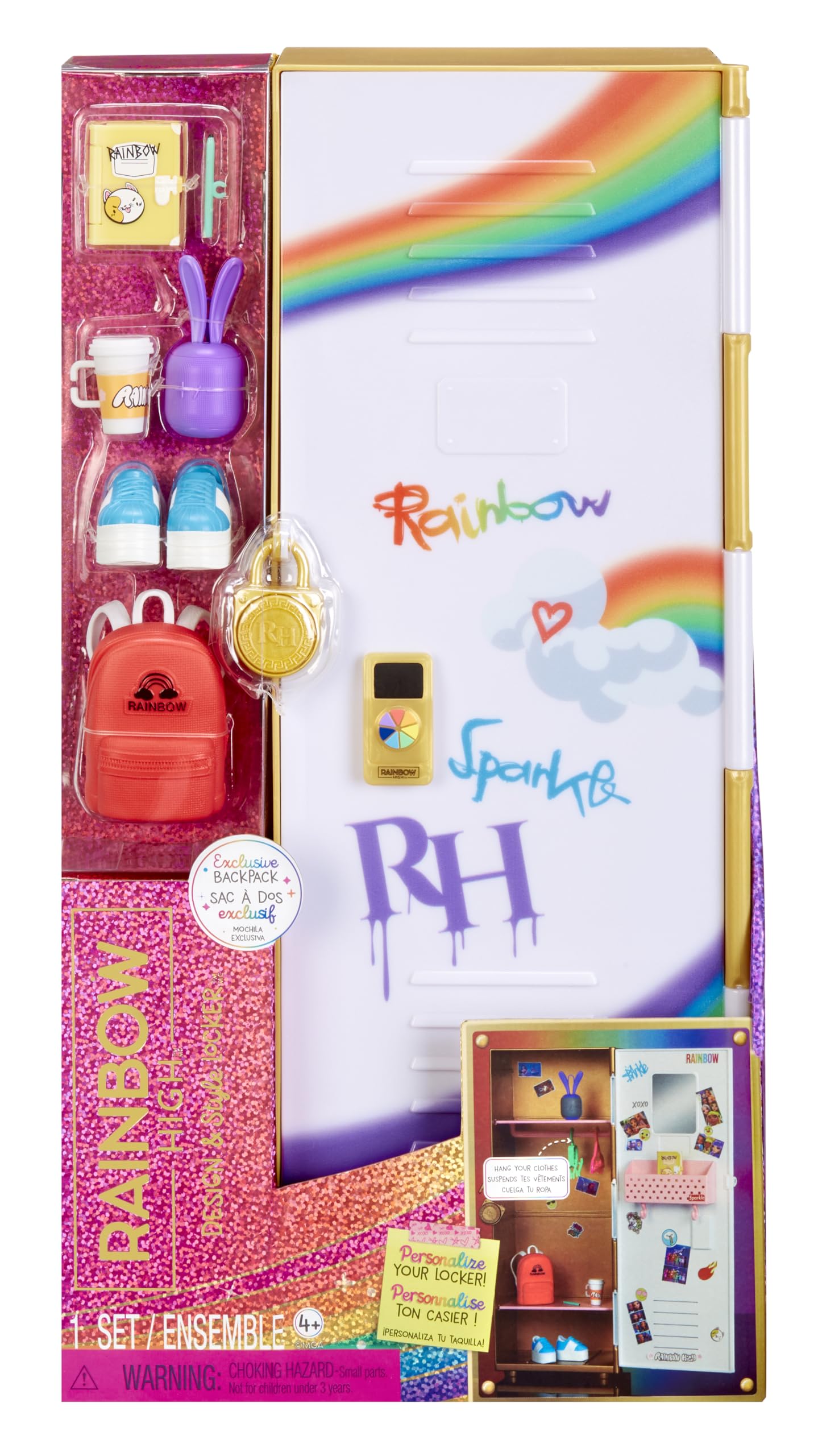 Rainbow High Design & Style Locker Playset With Shelves, Hangers, Accessories And Stickers, Toy Gift For Kids Ages 4-12+