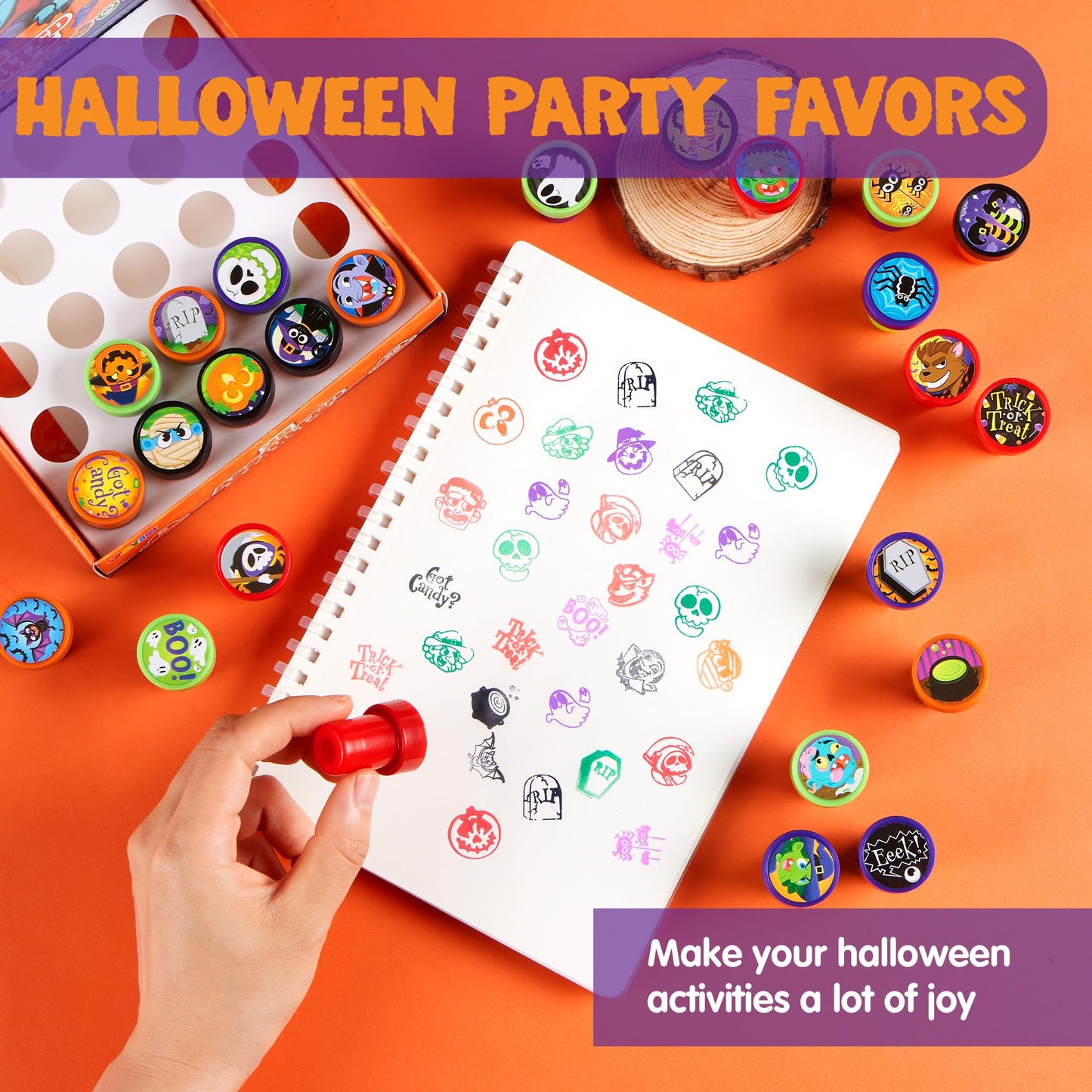 JOYIN 100 Pcs Halloween Stampers for Kids Gift, 25 Designs Assorted Plastic Stamps Bulk for Halloween Party Favors Goodie Bag Fi