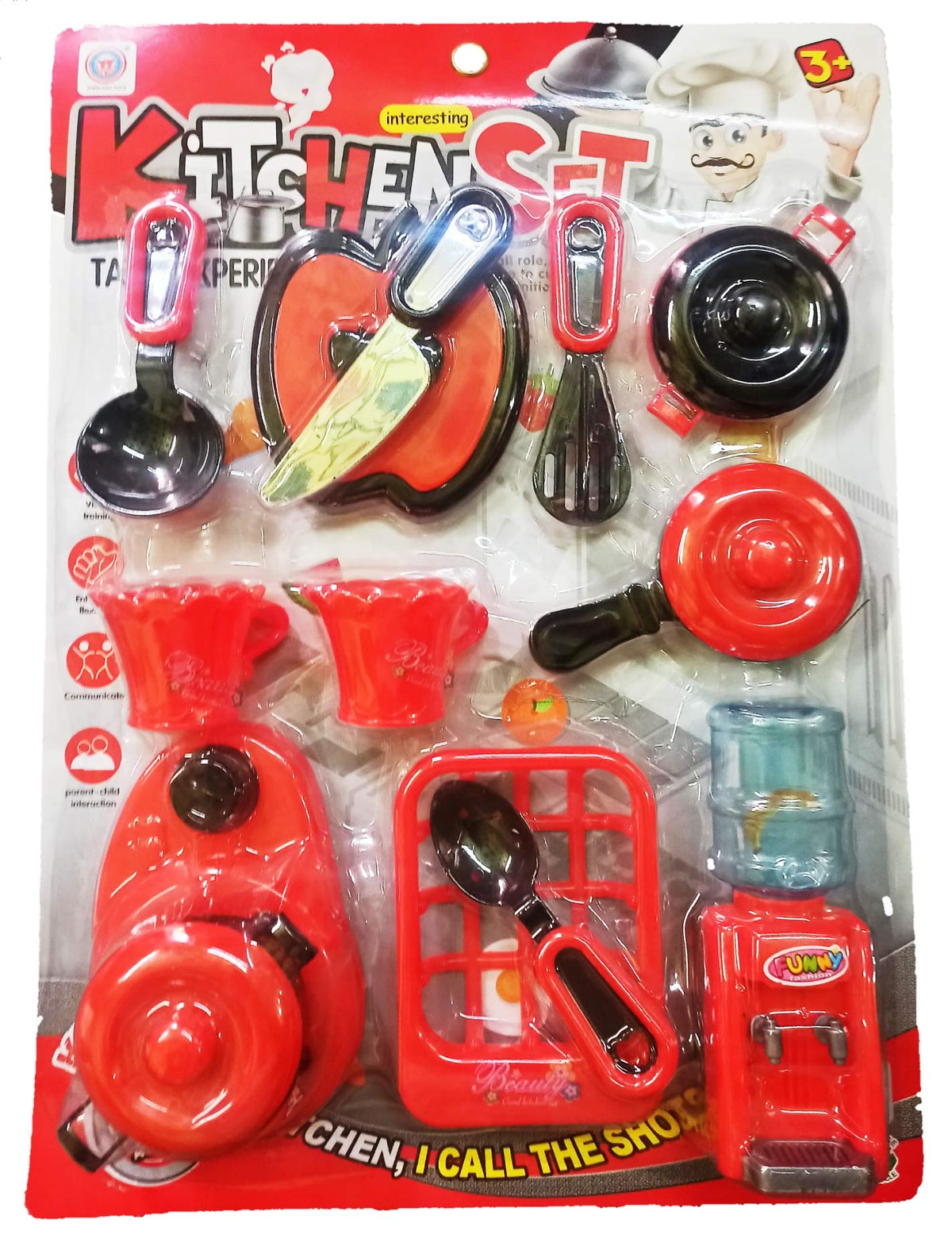 AK Store Pretend Play Kitchen Ware Cooking Set with Cookware, Utensils and Water Dispenser for Kids Girls (Red)