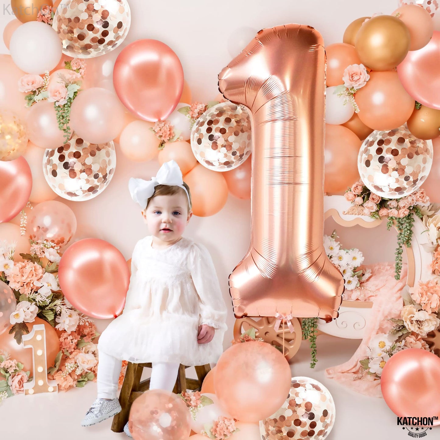 KatchOn, Giant Rose Gold 1 Balloon Set - 40 Inch | 1 Balloons for 1st Birthday | First Birthday Decorations for Girl | Number On