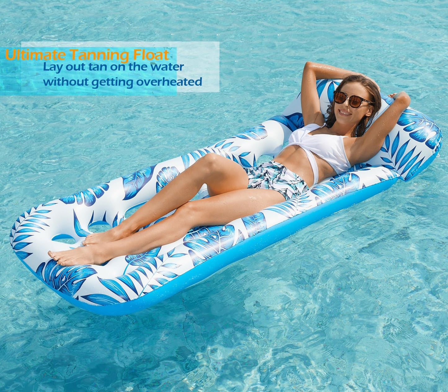 Jasonwell Inflatable Pool Float Lounge - Blue Vinyl Sun Tanning Raft for Adults, Model JX-CPLF-180B, Perfect for Beach and Lake Parties