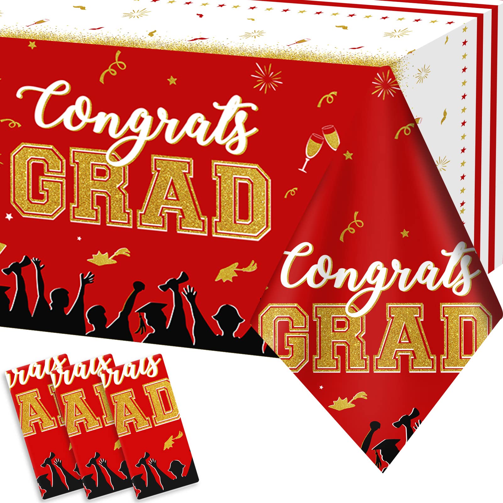 Chiazllta Set Of 3 Graduation Tablecloths Class Of 2024 Congrats Grad Red Graduation Party Tablecover Decorations Party Supplies