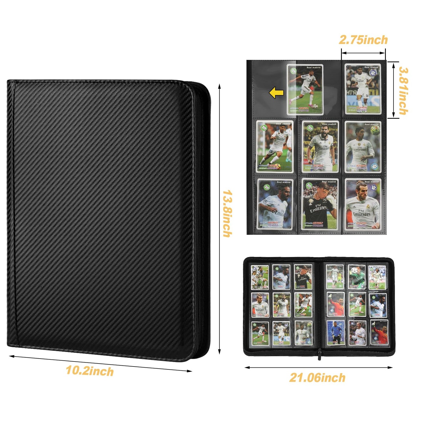 Trading Card Binder 9 Pocket  GERMUN PU Cover Card Binder for 360 Cards  enhanced Trading Card Holder Folders  Double Sided Pocket Card Album for MTG  TCG (Carbon Black)