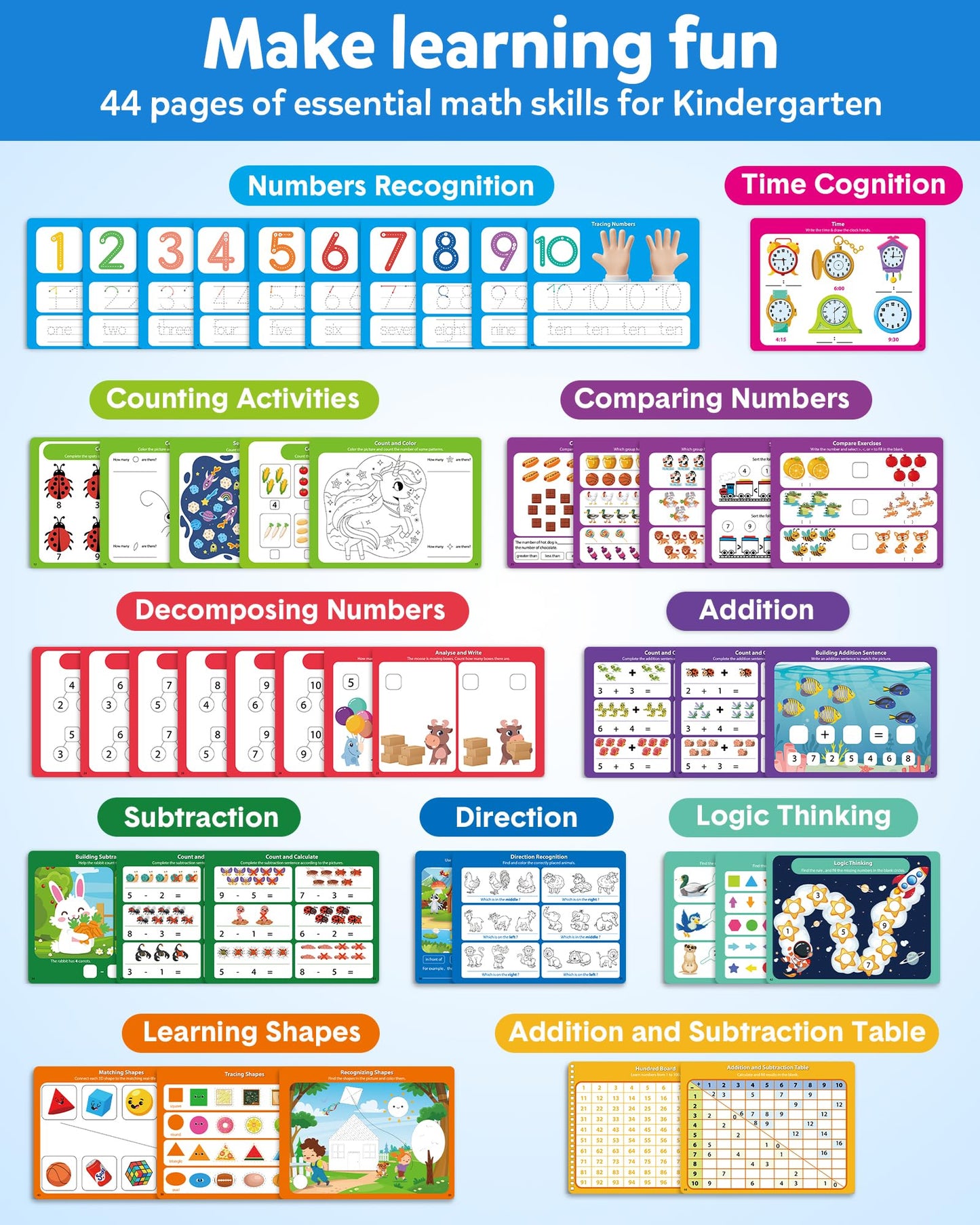 Coogam Math Learning Game for Kids Age 3-8, Number Tracing Handwriting Practice Workbook, Math Addition and Subtraction, Montess