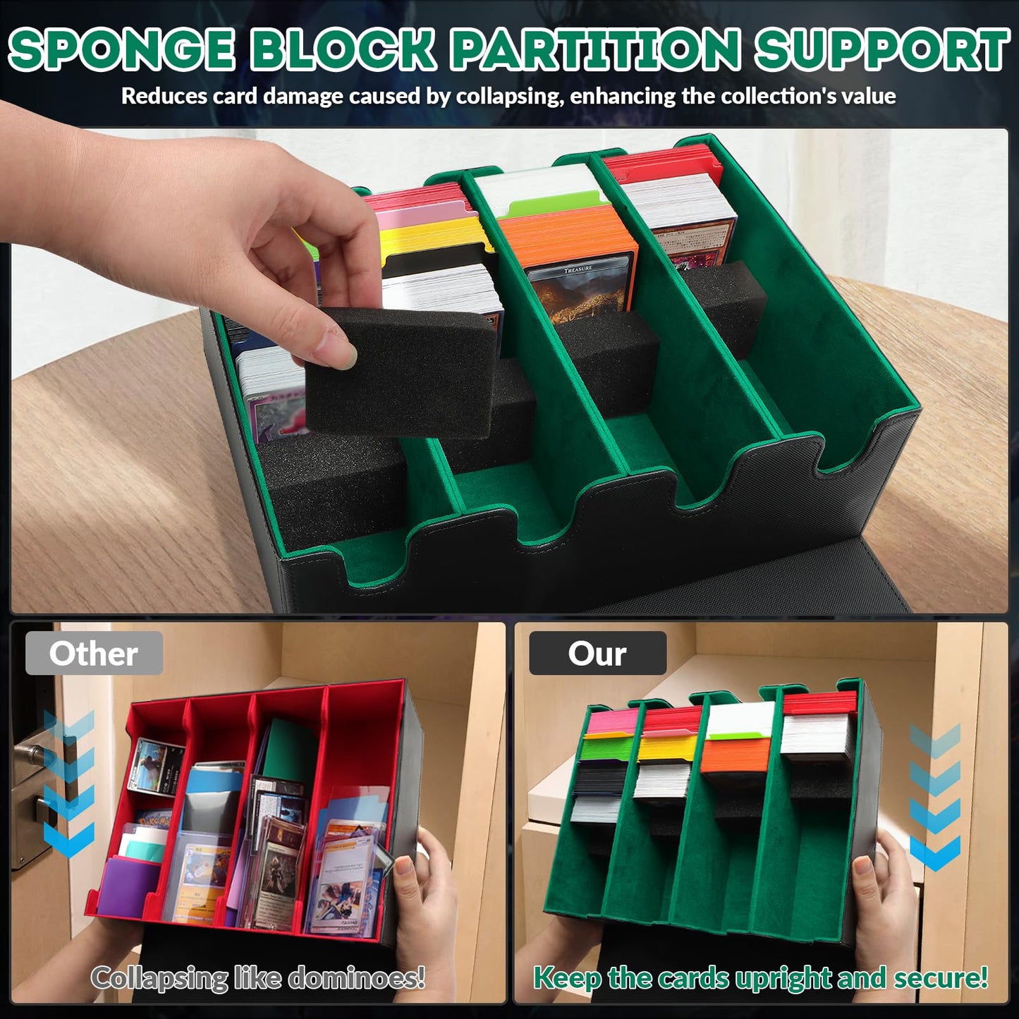 QLOUNI Card Storage Box - 2800+ Deck Case with PU Leather, Magnetic Closure, 10 Dividers & 4 Stoppers, Suitable for MTG, YuGiOh,