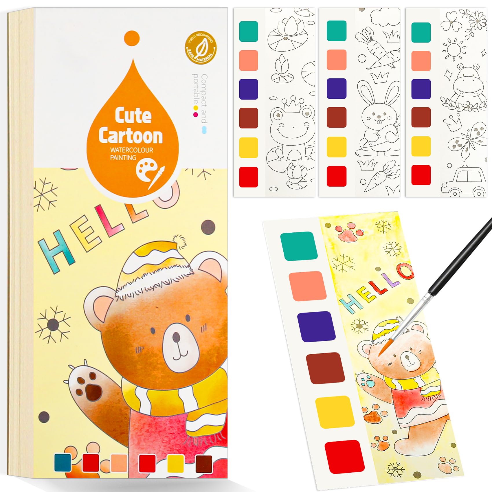 Watercolor Painting Book,Pocket Water Color Paint Mess Free Coloring for Kids Ages 2-4,3-5,6-8,Travel Arts and Crafts Creative V