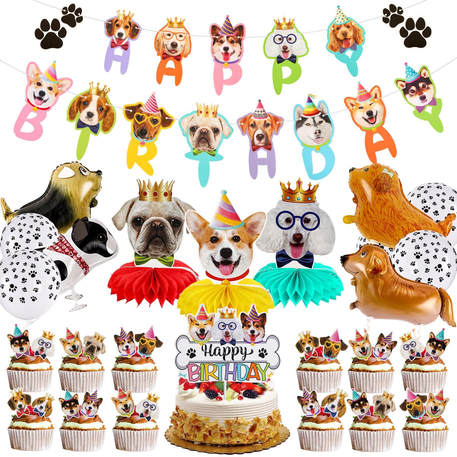 39 Pcs Dog Birthday Decorations Dog Birthday Party Supplies Puppy Party Favors, 2 Pcs Happy Birthday Banner 3 Pcs Birthday Honey