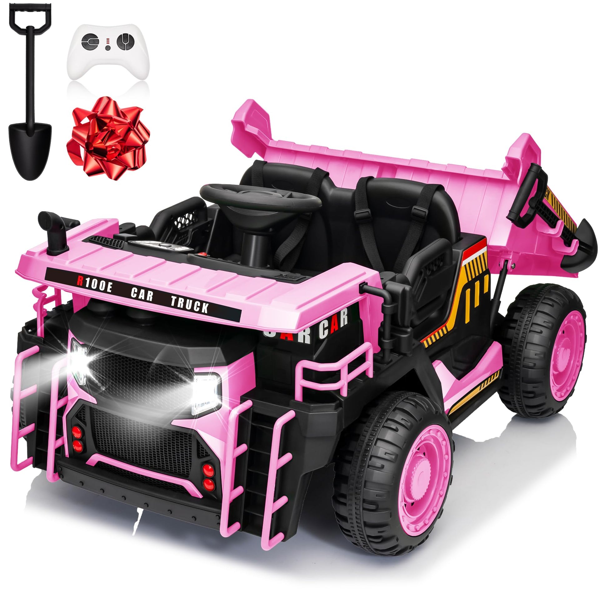 Moeyuro 24V Ride On Dump Truck, 400W Powerful Motors, 20'' Spacious Two Seater Ride On Car W/Electric Dump Bed And Extra Shovel,