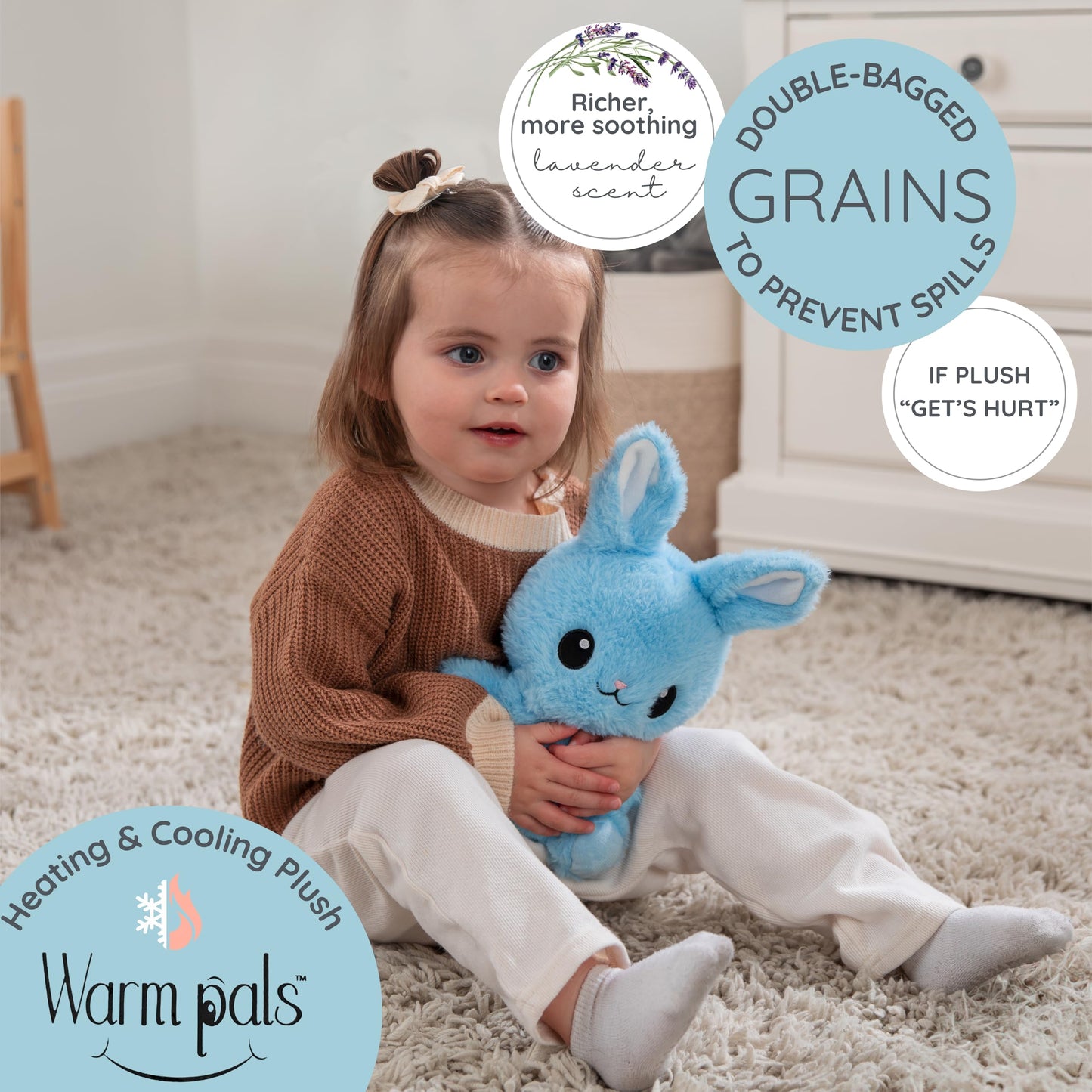 Warm Pals - Bippsy Bunny - 1.5Lbs - Cozy Microwavable Lavender Scented Plush Toys - Heated Stuffed Animal - Heatable Coolable Be