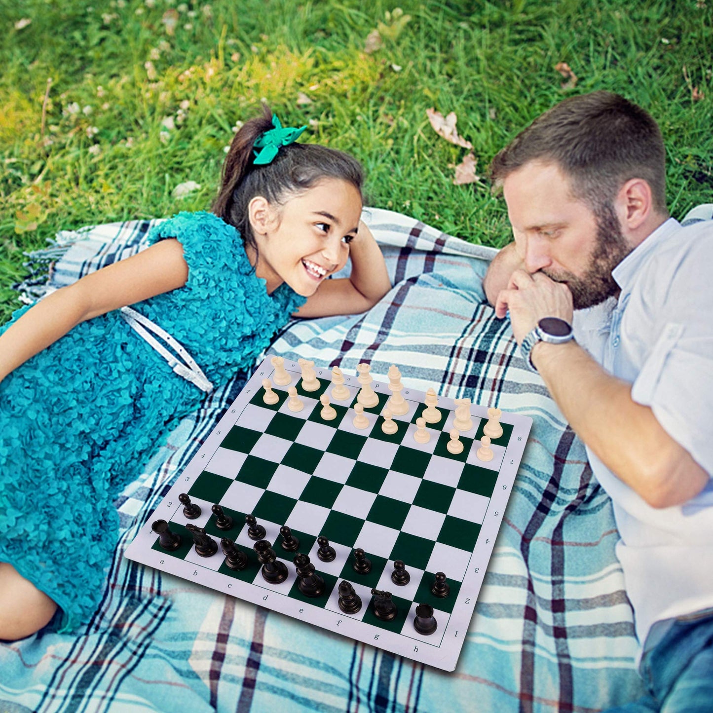 Juegoal 20' Portable Chess & Checkers Set, 2 In 1 Travel Board Games For Kids And Adults, Folding Roll Up Chess Game Sets, Extra 26 Checker Pieces, Tournament Thick Mousepad Mat With Storage Bag