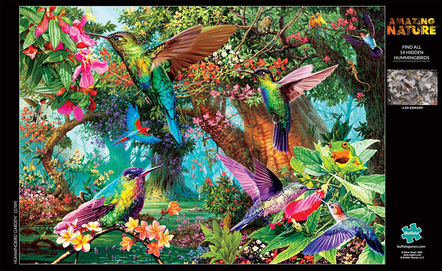 Buffalo Games Hummingbird Garden 500 Piece Jigsaw Puzzle - Hidden Images, Green, Model 3789, Paper Material
