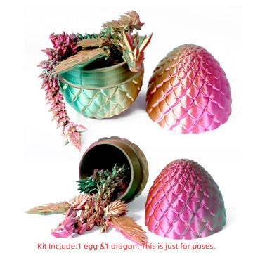 Flavery 3D Printed Flying Dragon In Egg - Dino Egg With 9'' Winged Dragon Inside, Colorful Fidget Toy, Birthday Gift, Flexible D